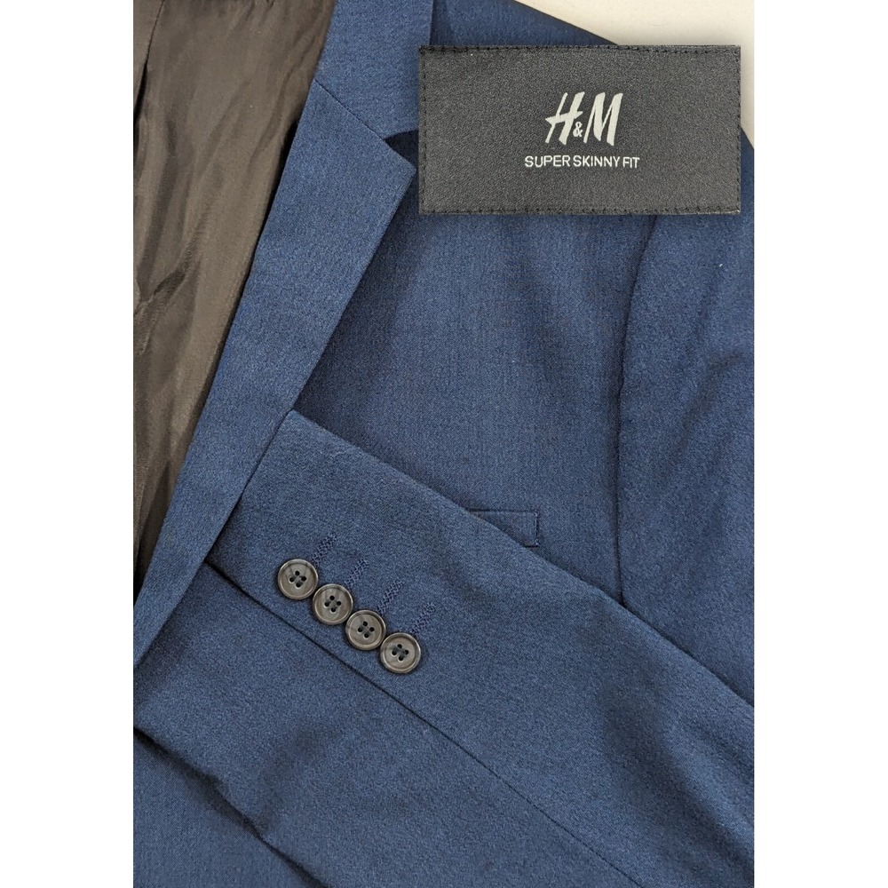 H&M Men's Sports Coat Suit Jacket Blazer Blue Crosshatch Super Skinny 42R 40"